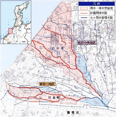 松任中央地区・新砂川地区計画一般図